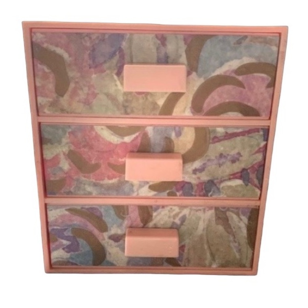 AVON 1988 Vintage Pink/Gold Floral Impressions 3  Drawer Jewelry Box Organizer
